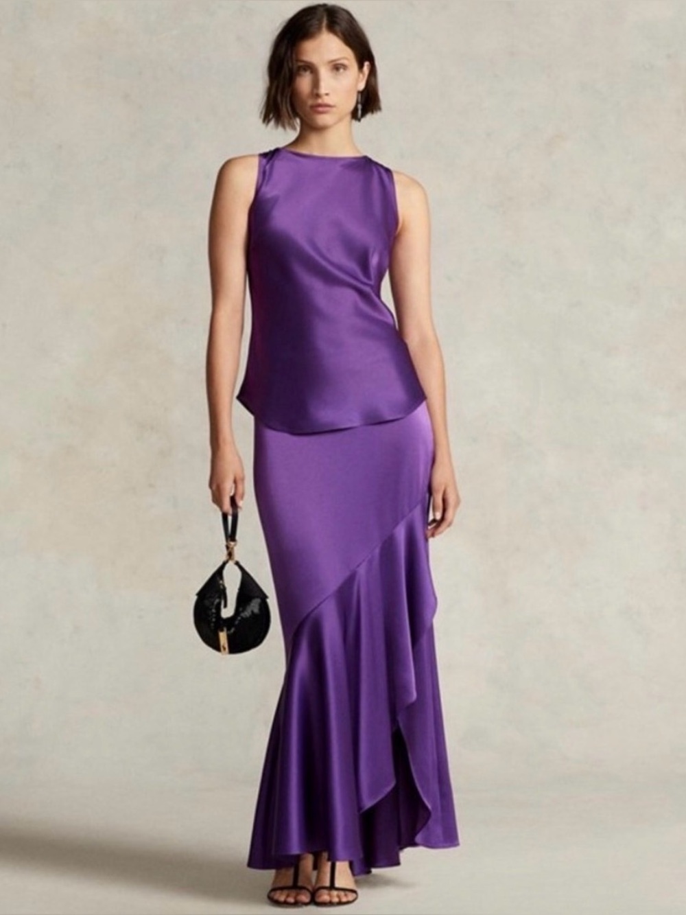 Polo Ralph Lauren Asymmetric Maxi Skirt Tulip Cascading Hem Satin Formal Midi 8